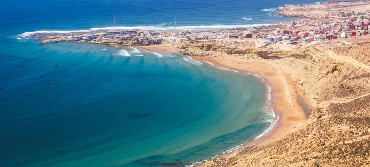 Aerial view of the beach and bay of Agadir