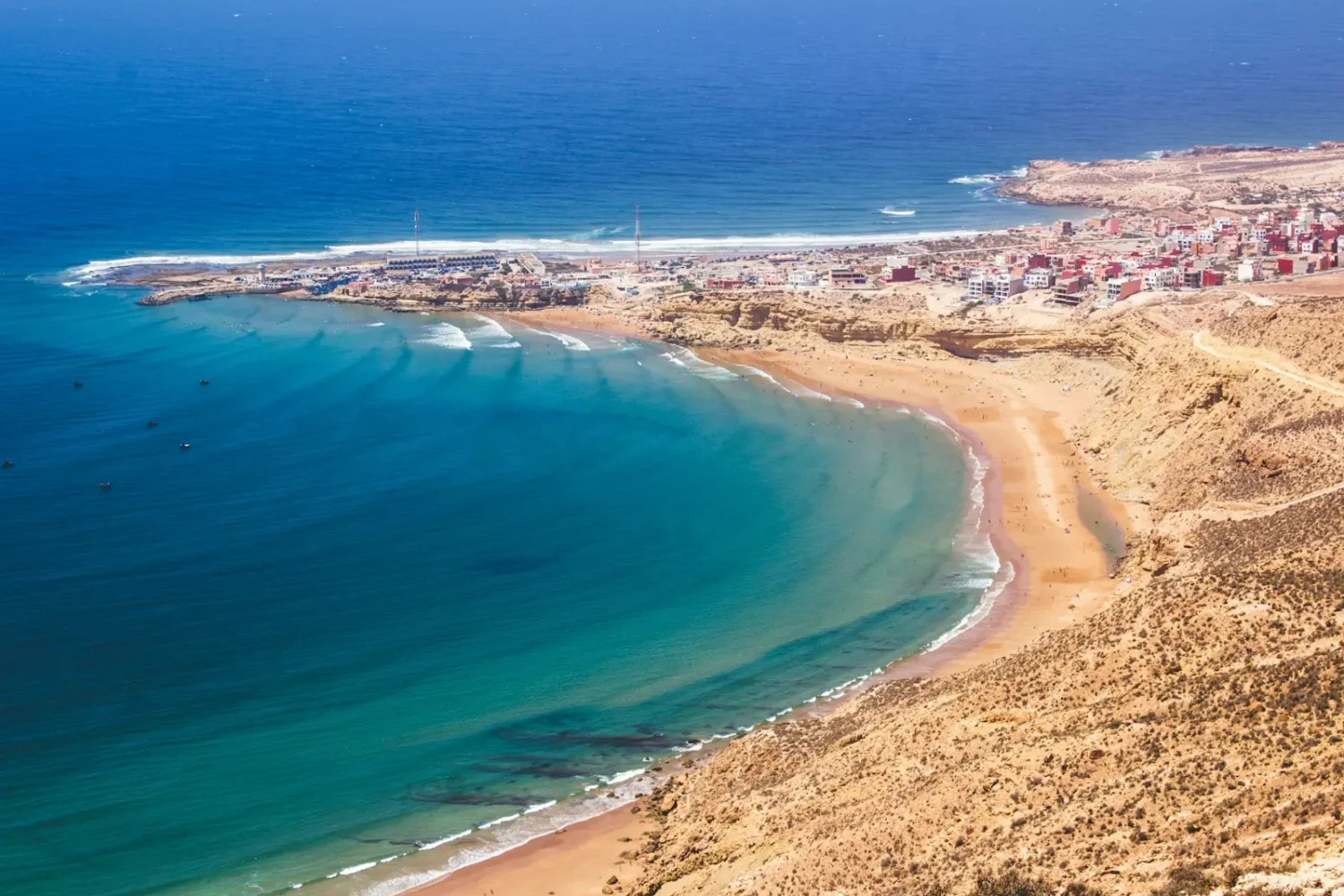 Aerial view of the beach and bay of Agadir