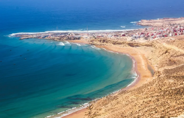 Aerial view of the beach and bay of Agadir