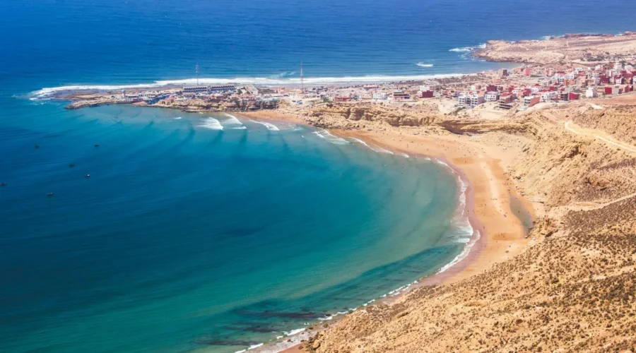 Aerial view of the beach and bay of Agadir