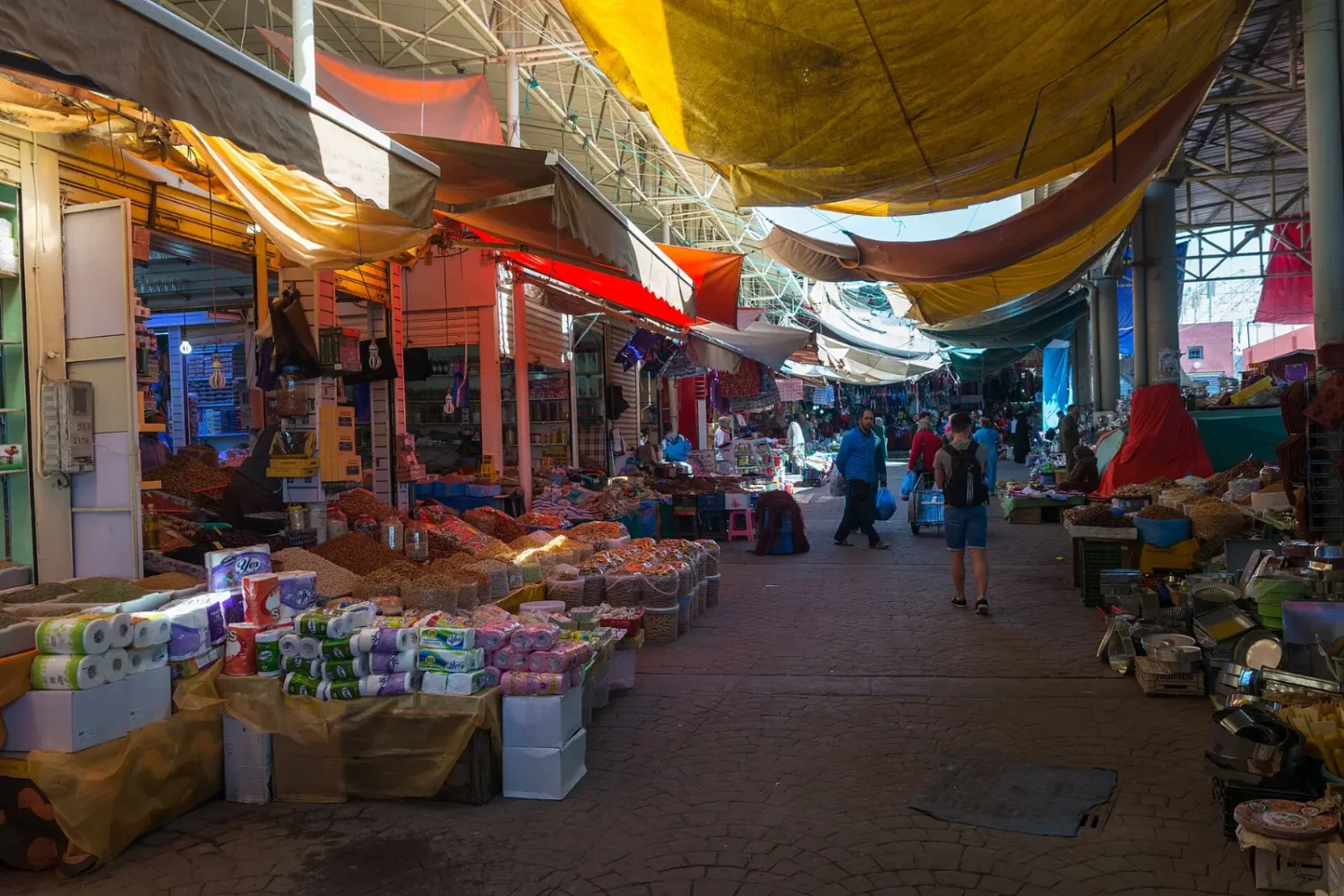 Stalls in a traditional souk in Agadir