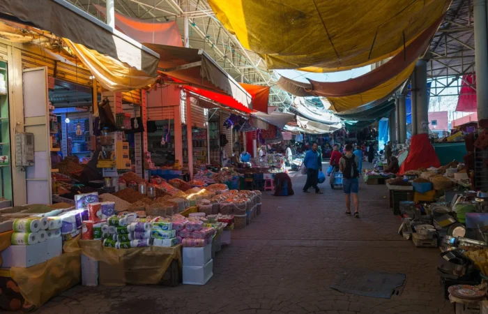 Stalls in a traditional souk in Agadir