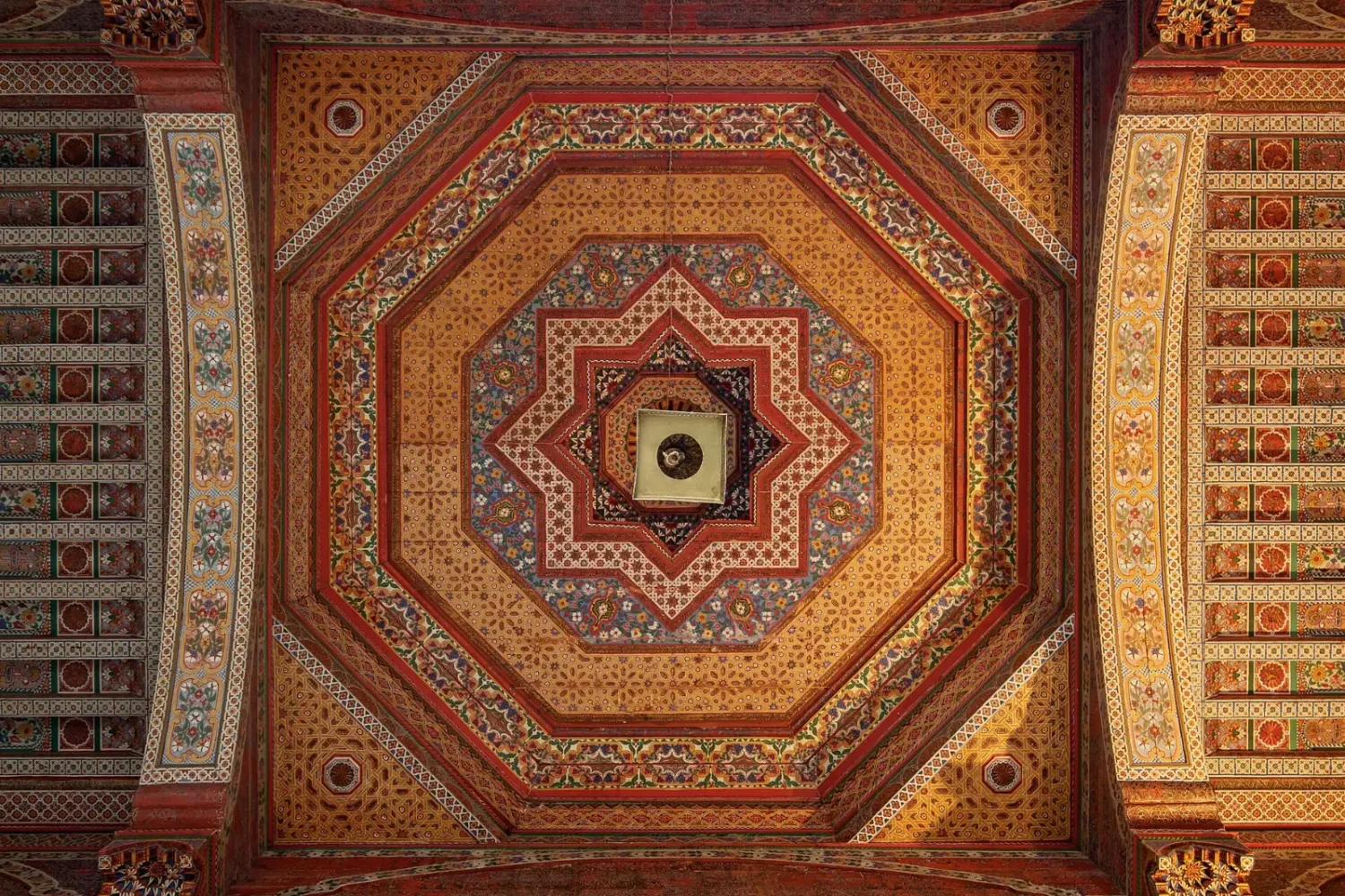 Painted cedar ceiling in the Bahia Palace, Marrakech