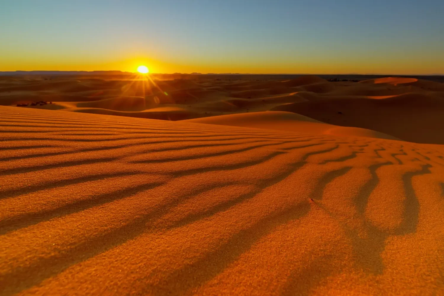 Sunset over the Erg Chebbi dunes at Merzouga