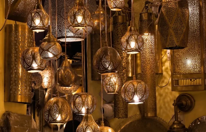 Hanging lanterns in a Marrakech souk