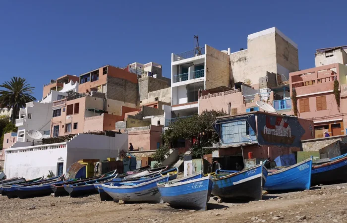 Colourful fishing boats in Taghazout