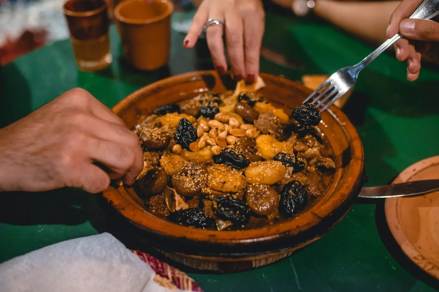 Tagine cooking in a clay pot